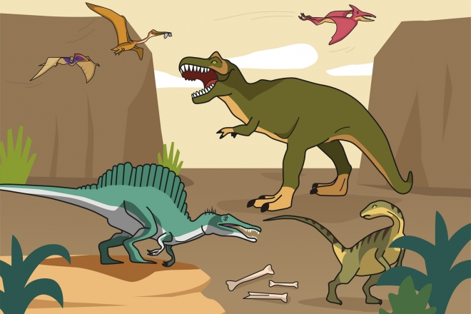 Ilustración en la que aparecen diferentes dinosaurios carnívoros